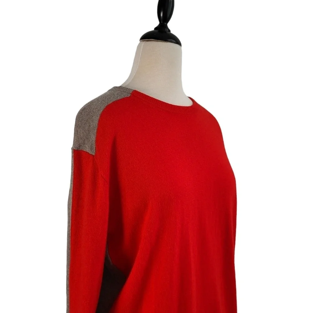 J.Crew Wool Blend Colorblock Tunic Sweater‎ Women's M Red Gray Relaxed Preppy
